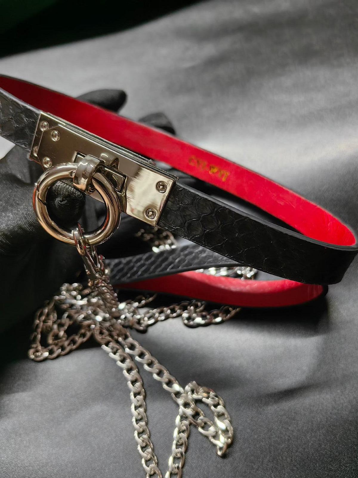 Red Black Snakeskin Collar Leash Set