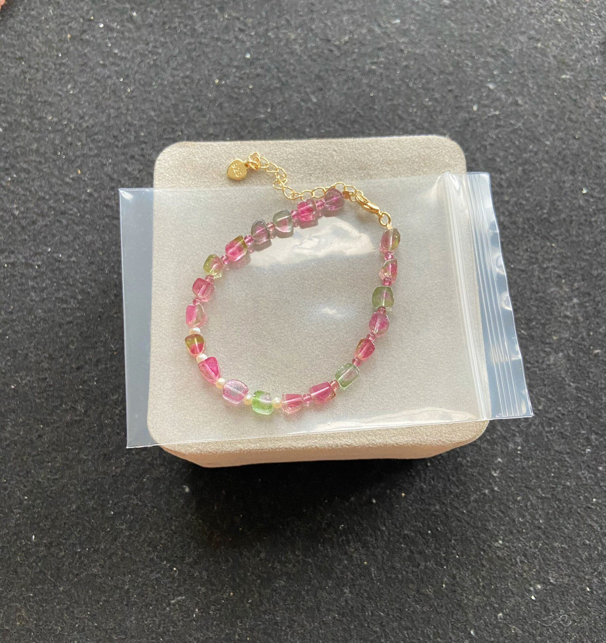 Bracciale a perline in tormalina anguria e perle
