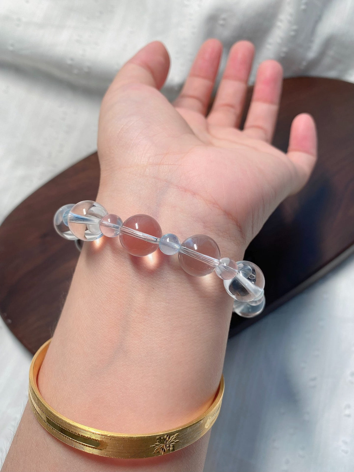 Aquamarine Quartz Rose Quartz Beaded Bracelet