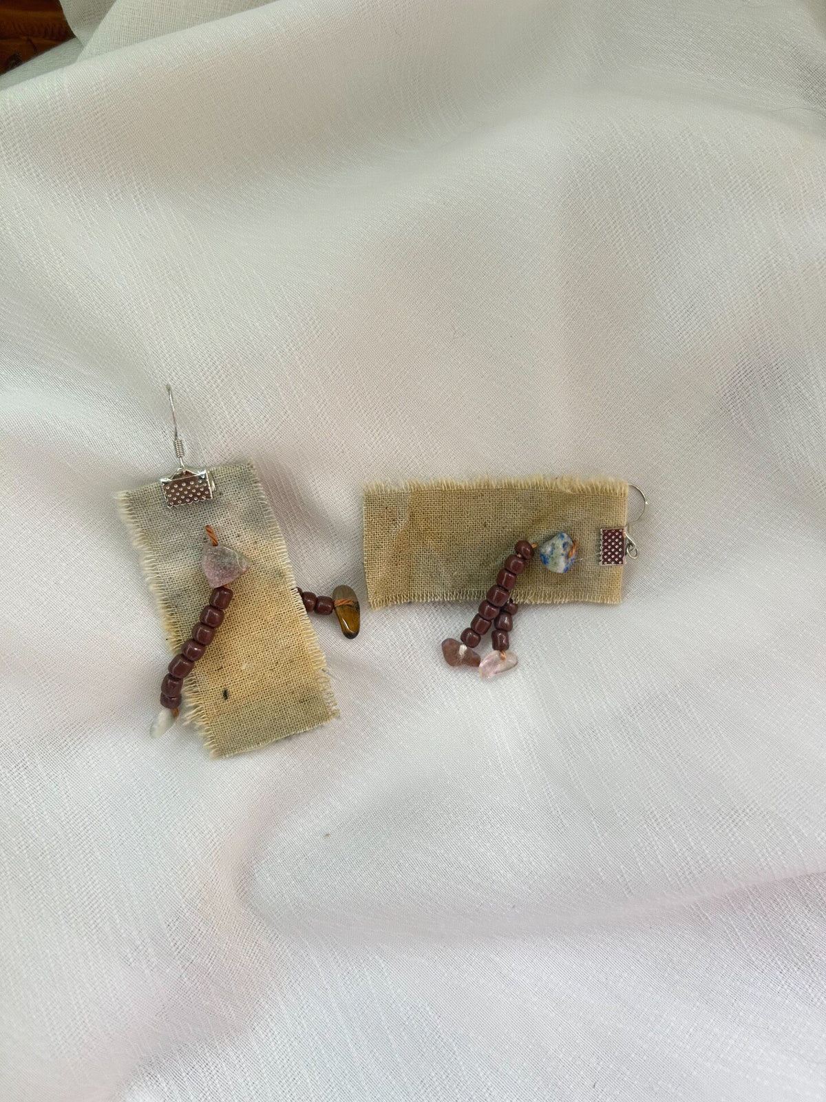 Handmade Fabric Earrings with Woodland Beads