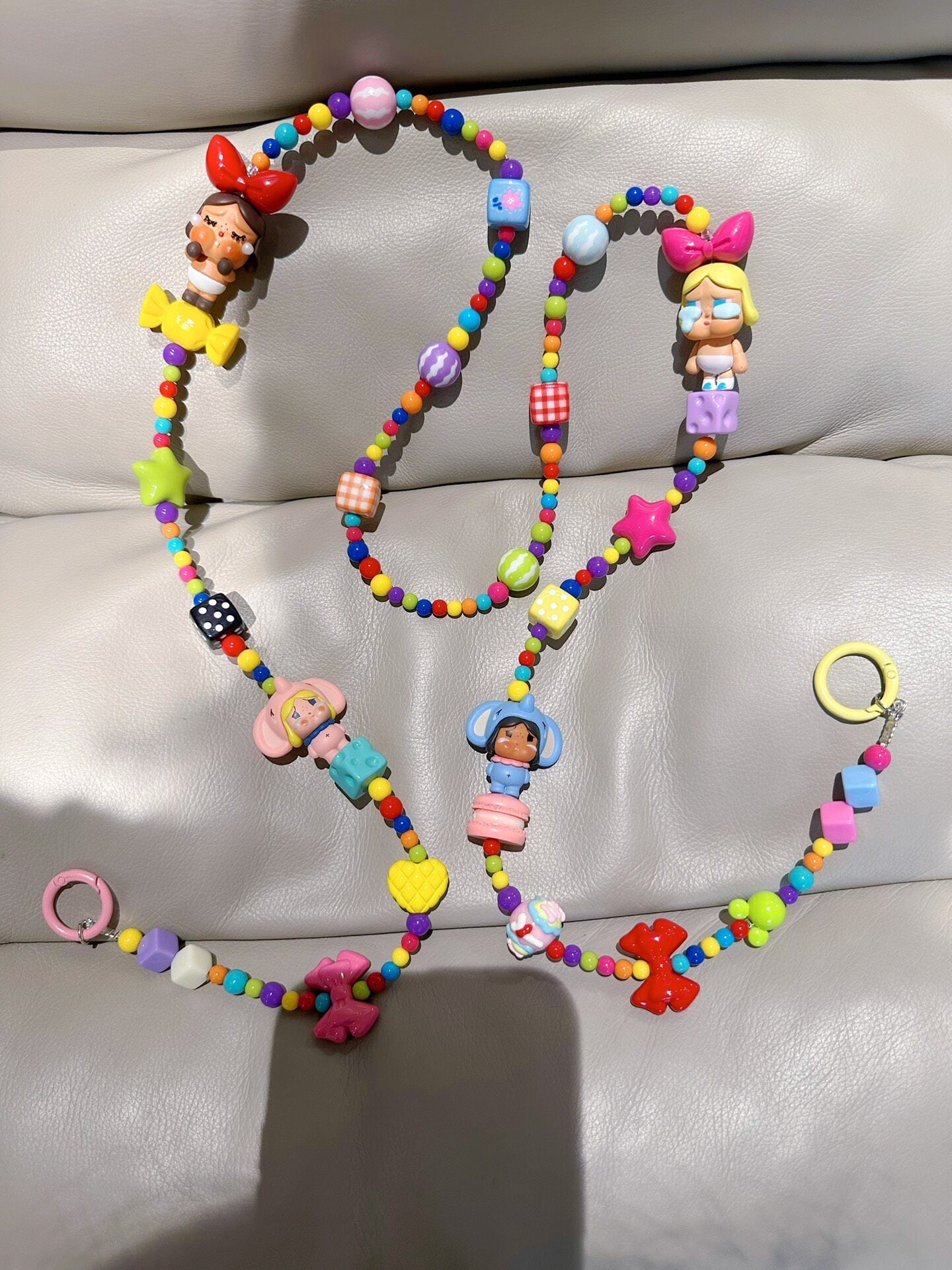 Colorful Beaded Phone Strap with Character Charms