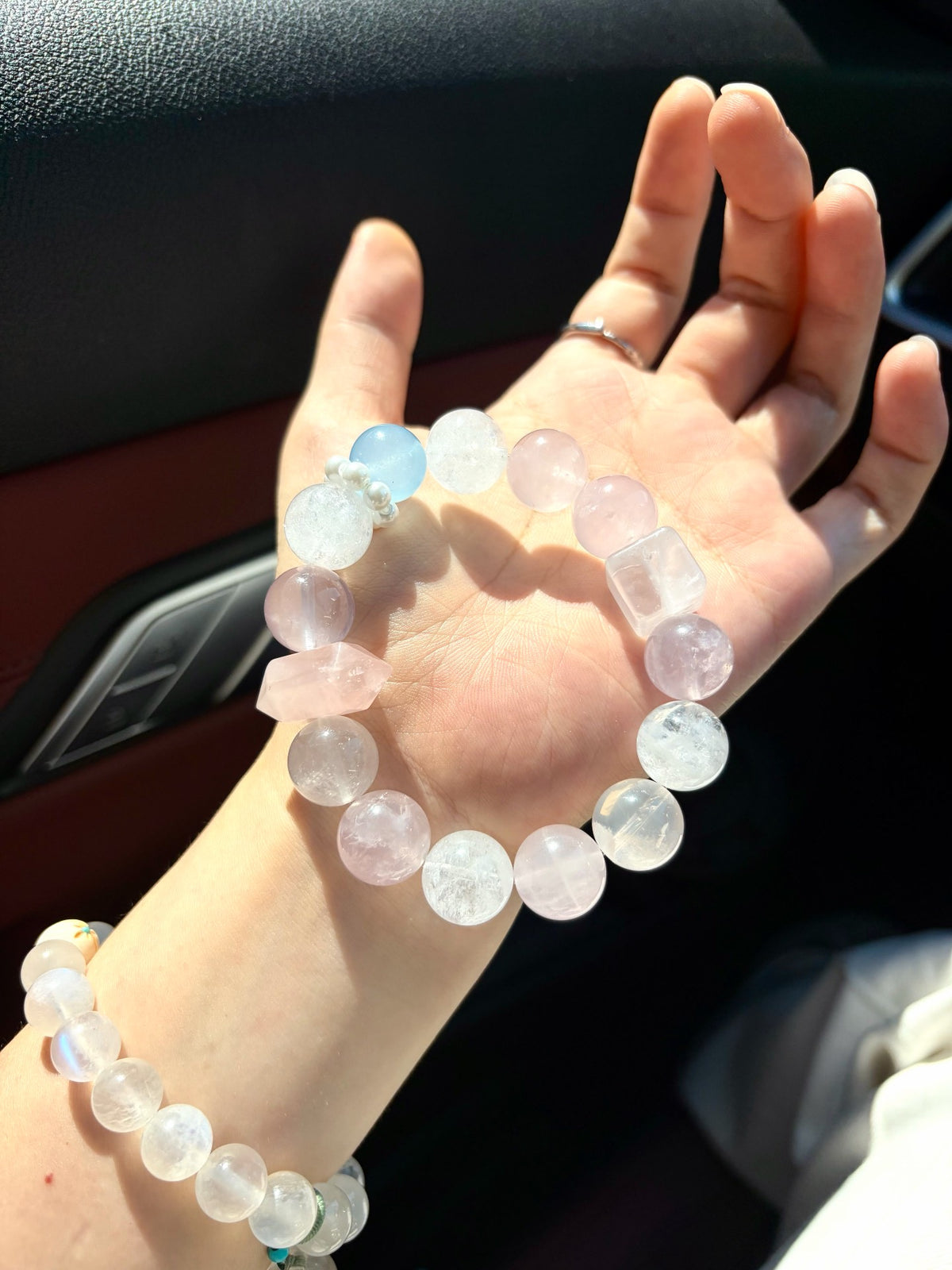 Rose Quartz Crystal Beaded Bracelet 16cm