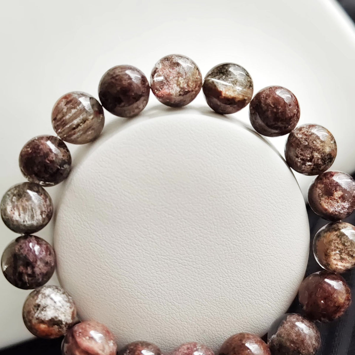 Phantom Quartz Beaded Bracelet Reddish Brown Purple