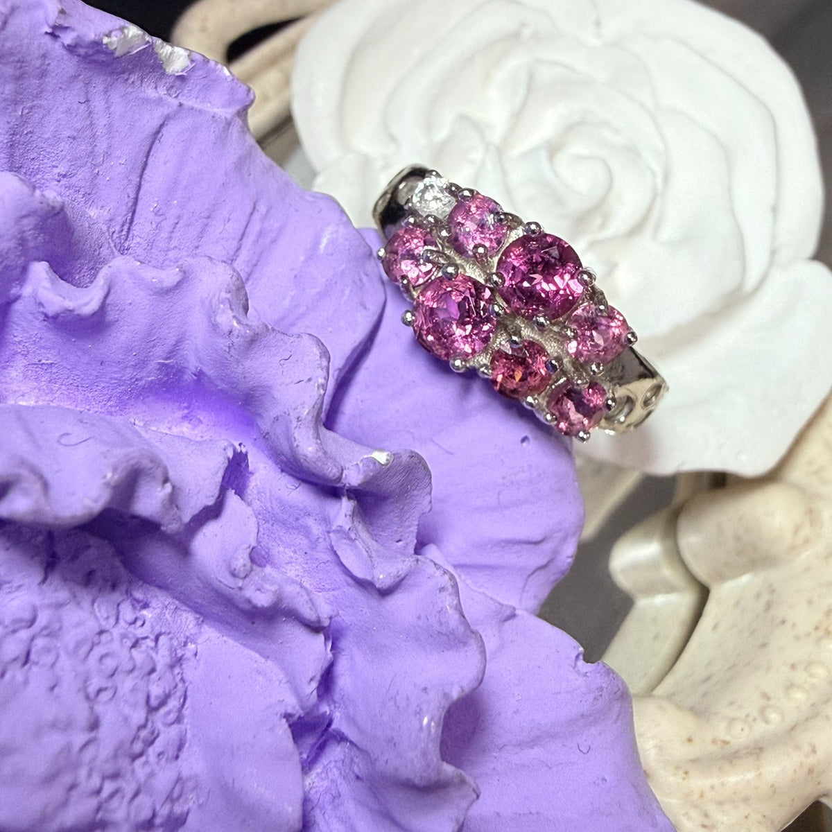 Rhodolite Garnet Cluster 925 Silver Ring