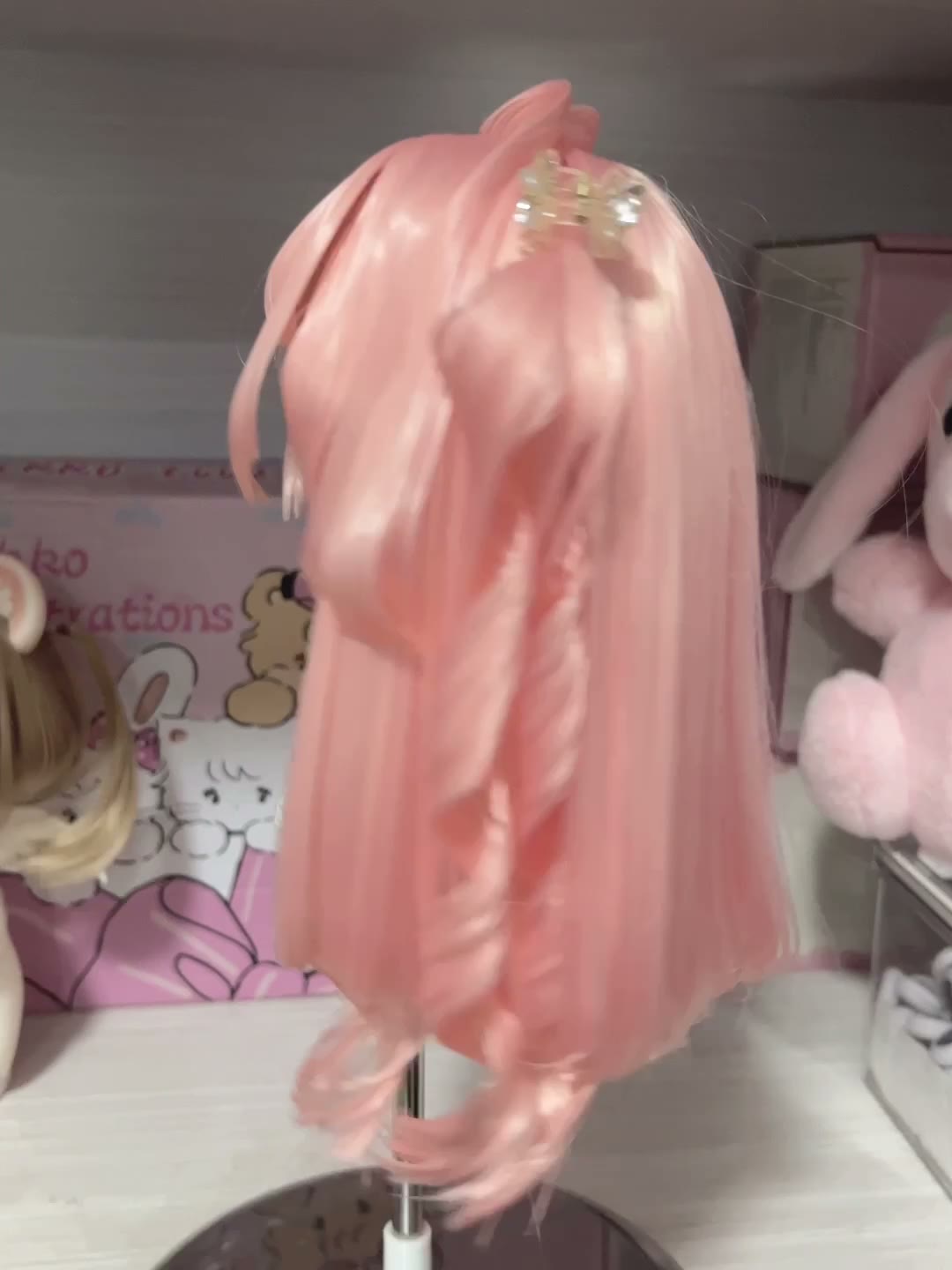 Doll Wig Pastel Pink Twin Tail Curls