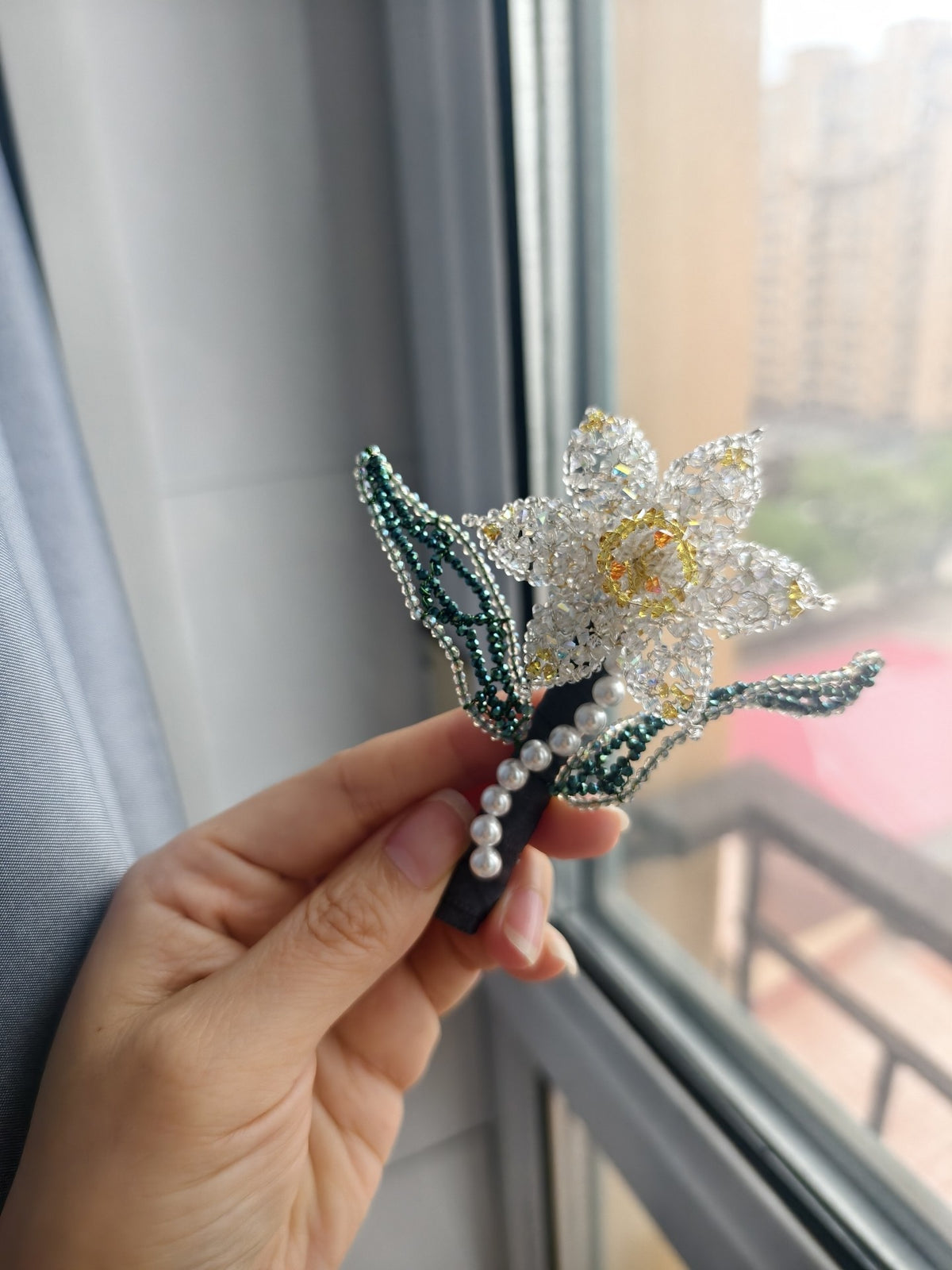 Crystal Beaded Daffodil Hair Clip