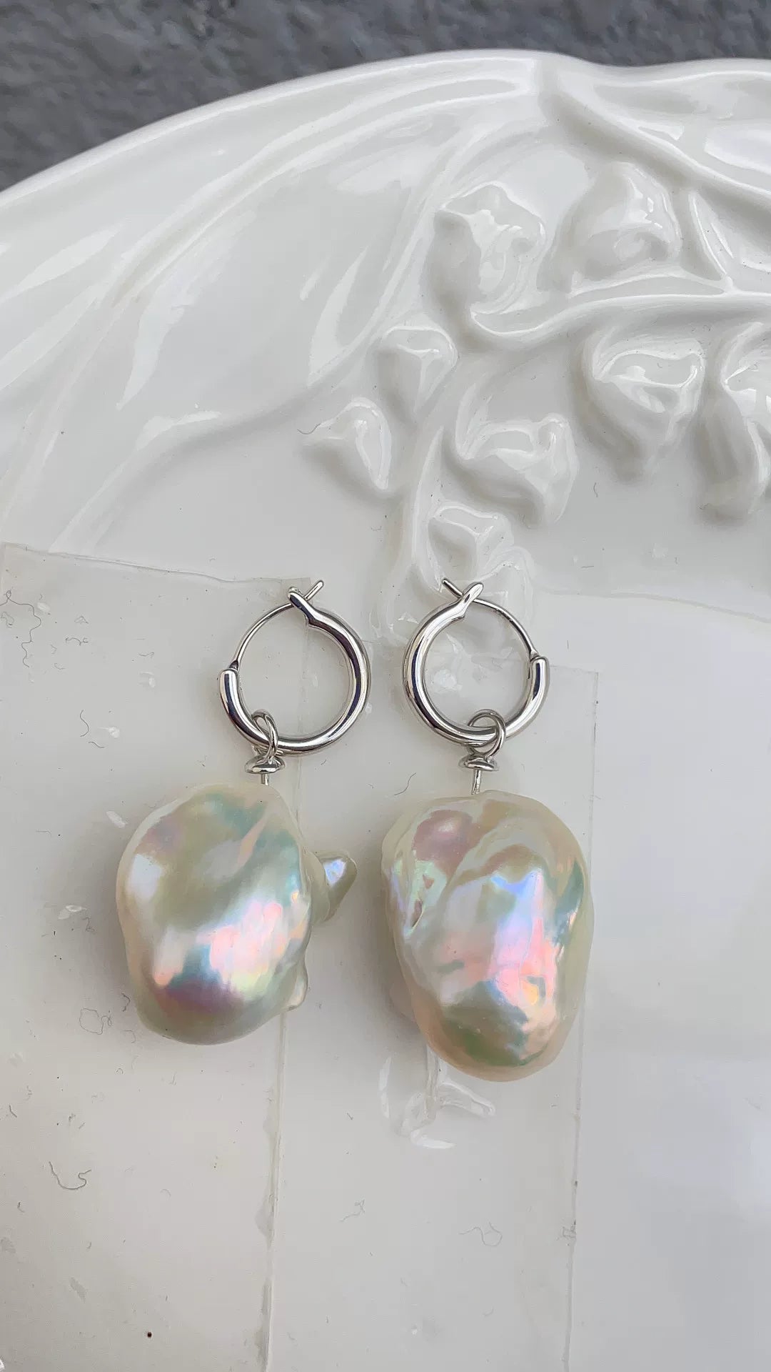 Large Baroque Freshwater Pearl Pair Silver Blue