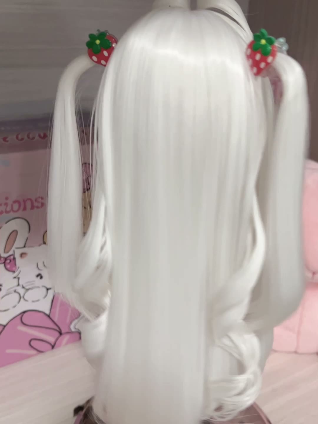 White Doll Wig with Strawberry Decorations