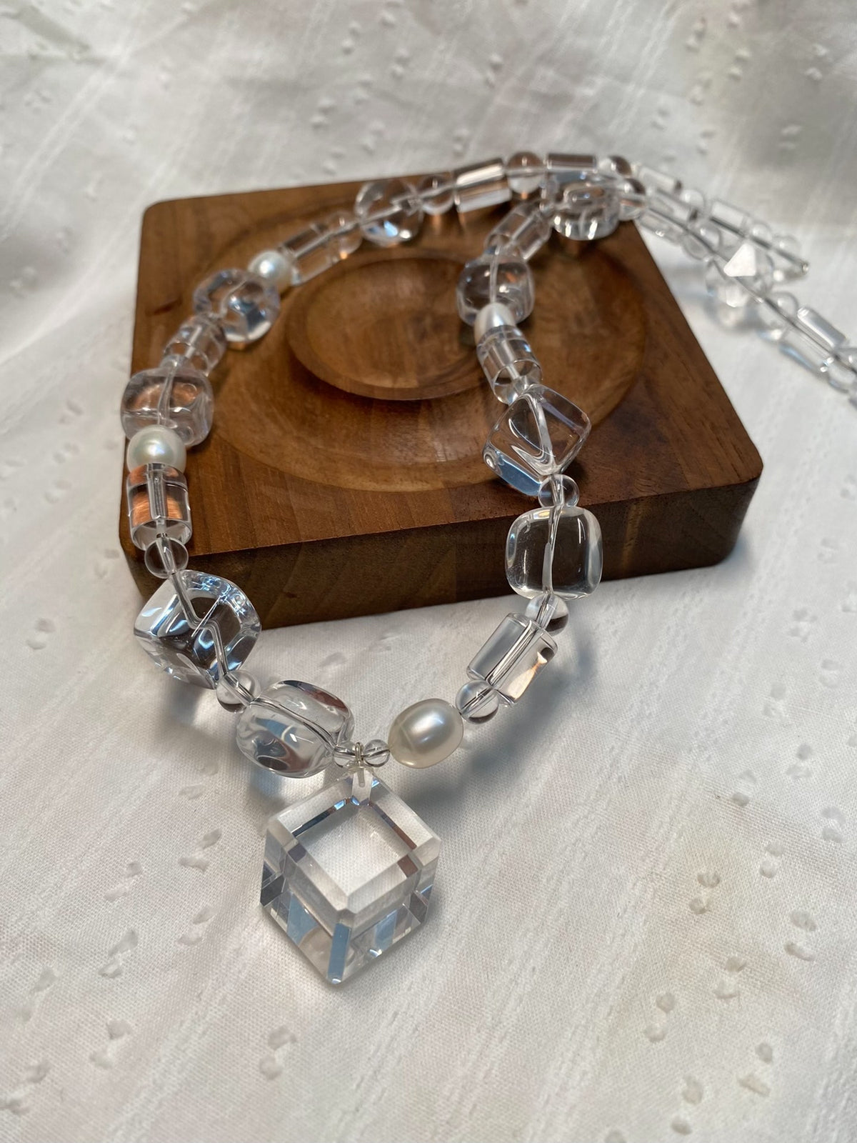 Collana in Cristallo Bianco e Perle Argento S925