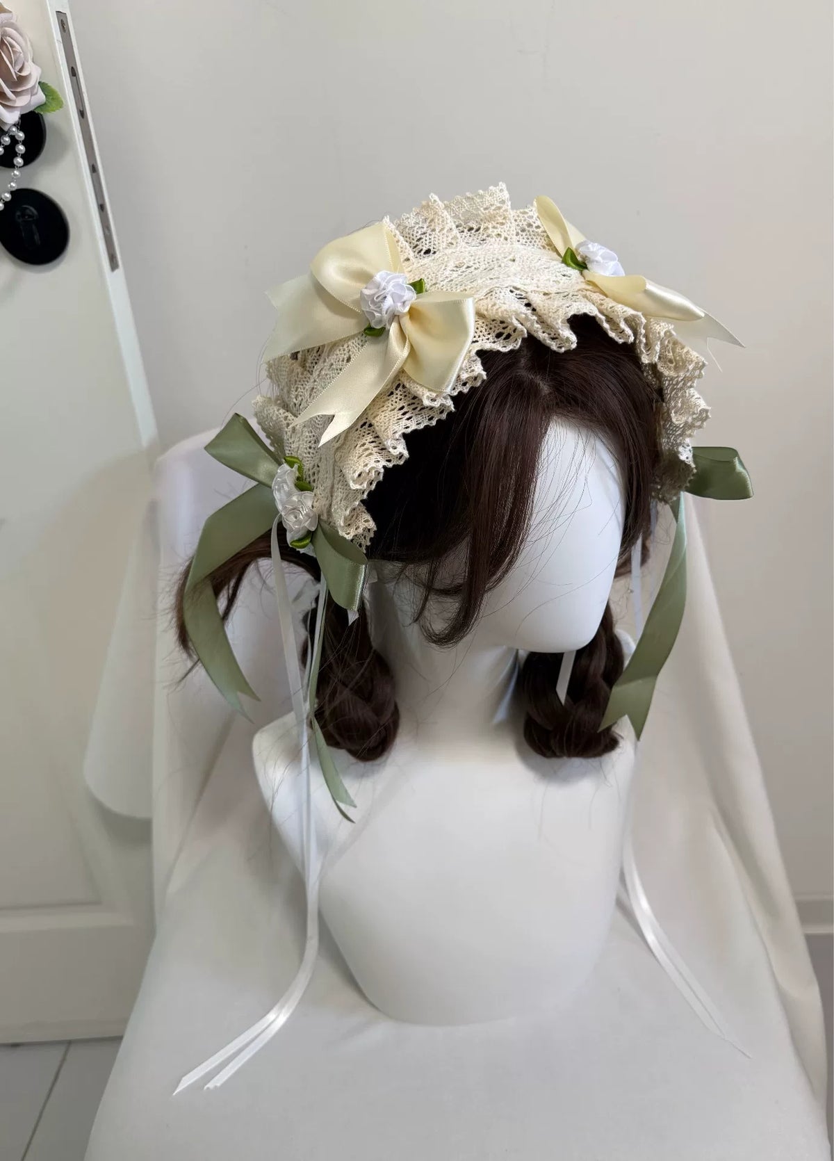 Light Green Lace Ribbon Bow Headband