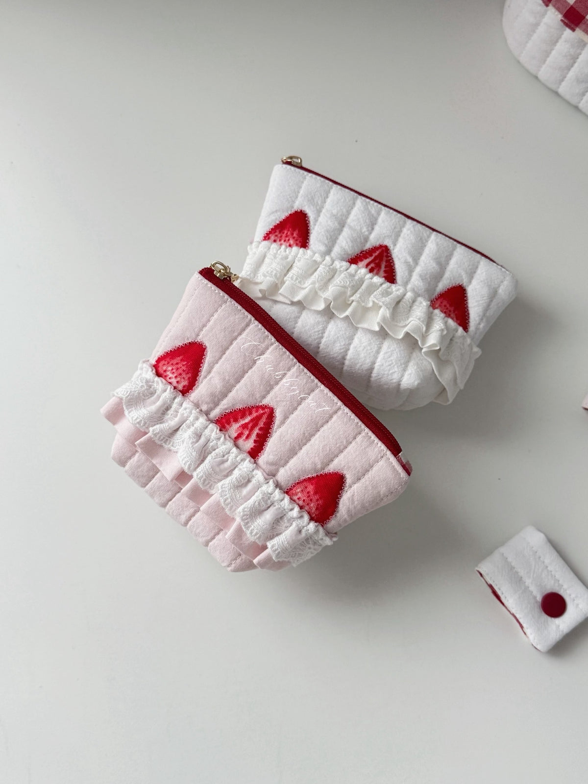Strawberry Embroidered Quilted Coin Purse