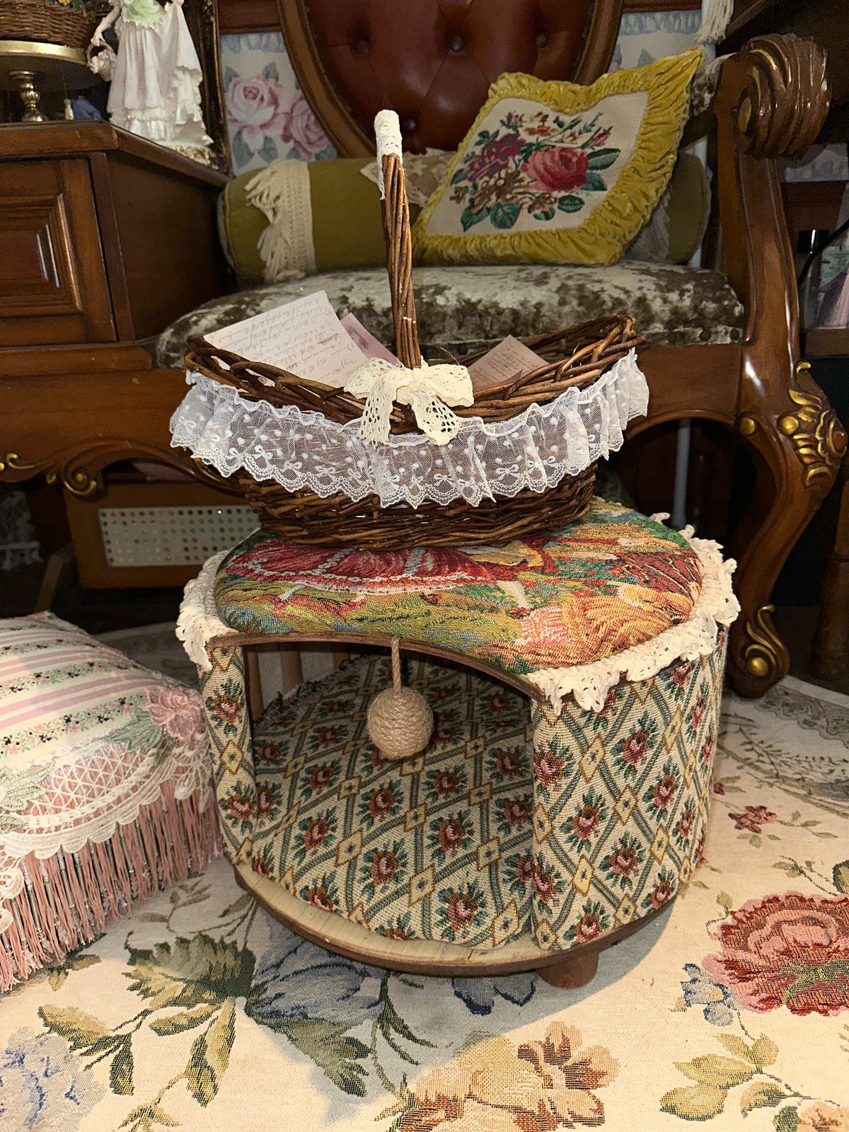 French Vintage Pet Stool Storage Ottoman