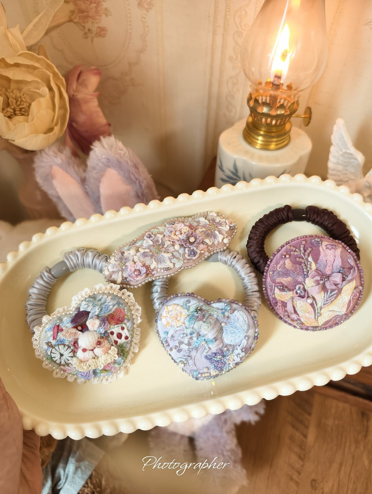 Embroidered Silk Hair Ties Set