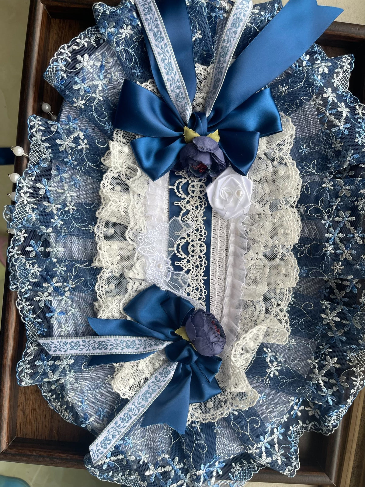 Lolita Blue White Lace Bonnet Hat