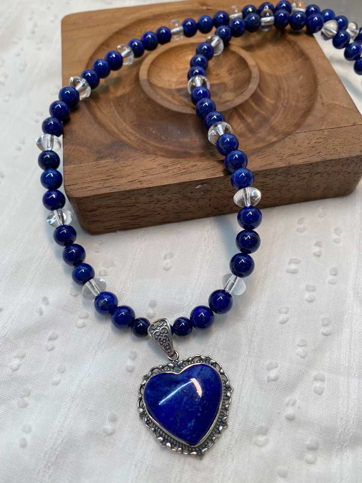 Collier pendentif cœur lapis-lazuli argent S925