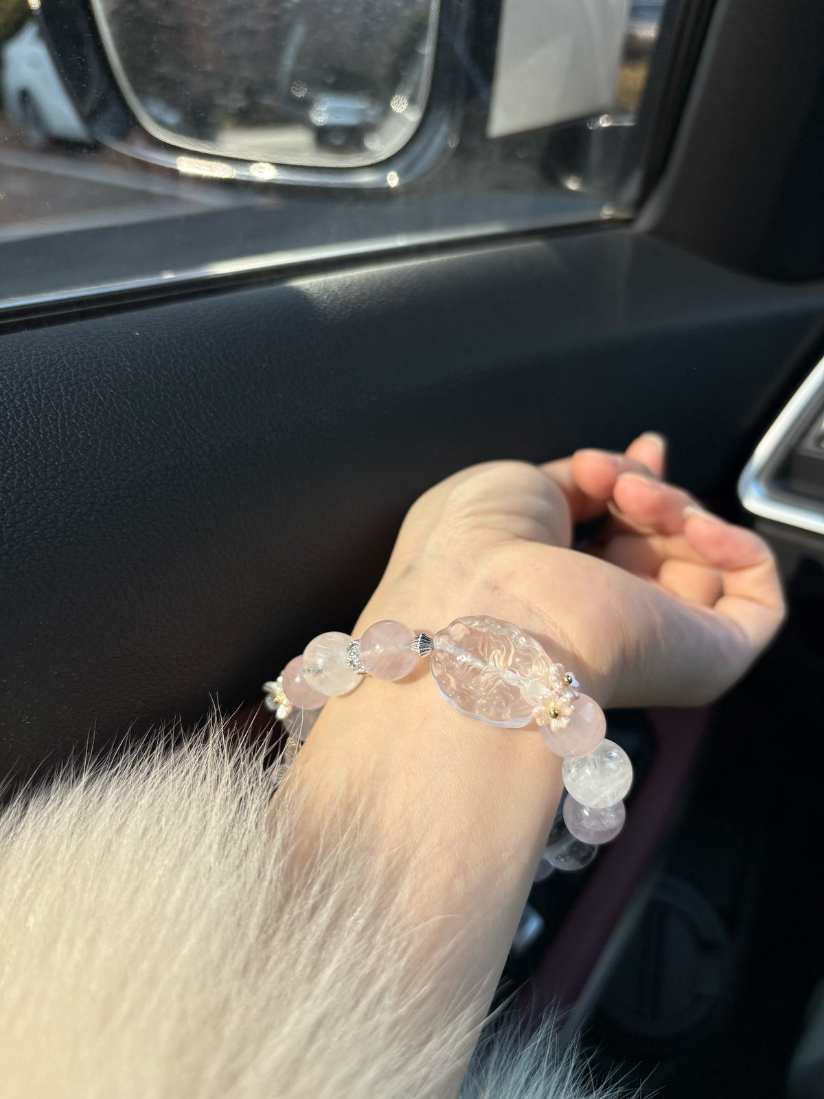 Pulseira de Miçangas de Quartzo Rosa White Fox
