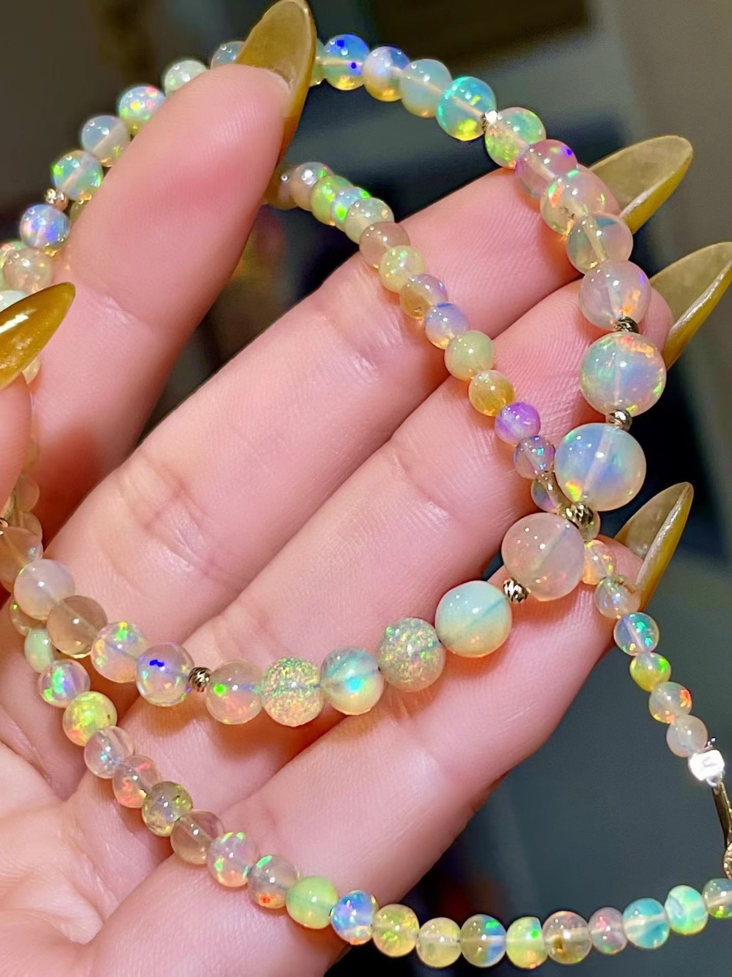 Opal Bead Necklace 40cm Graduated 2.5-6.7mm Gold Tone Toggle Clasp
