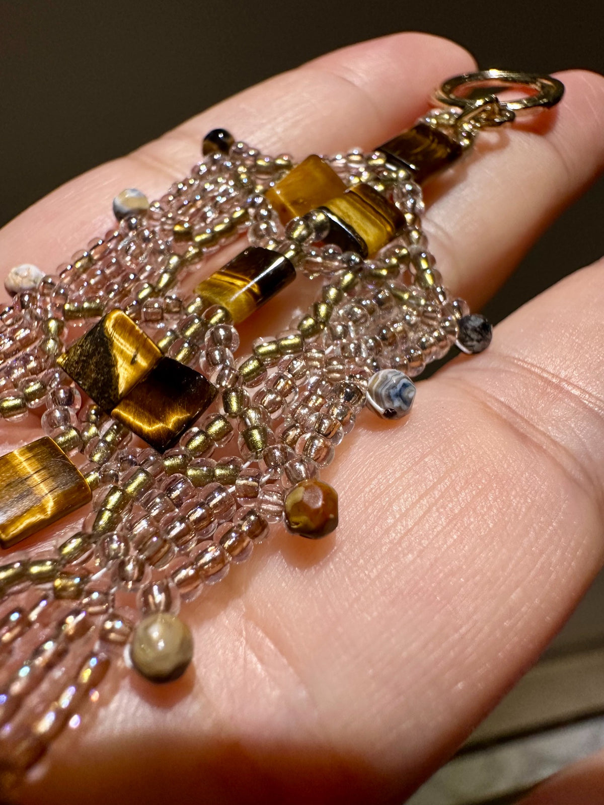 Handcrafted Lace Woven Tiger Eye Wide Bracelet