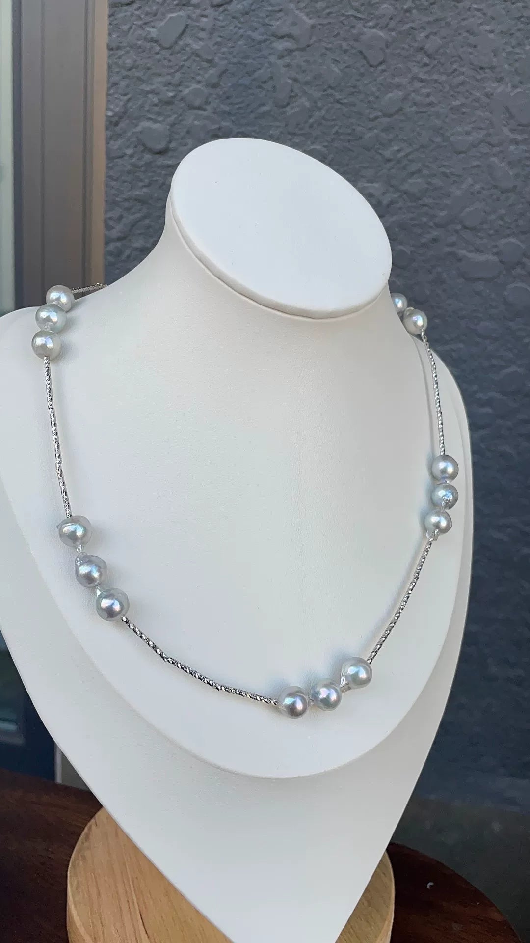 Baroque Pearl Necklace Silver Gray 7-8mm