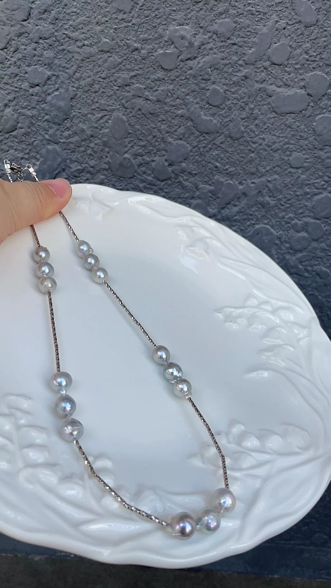 Baroque Pearl Necklace Silver Gray 7-8mm