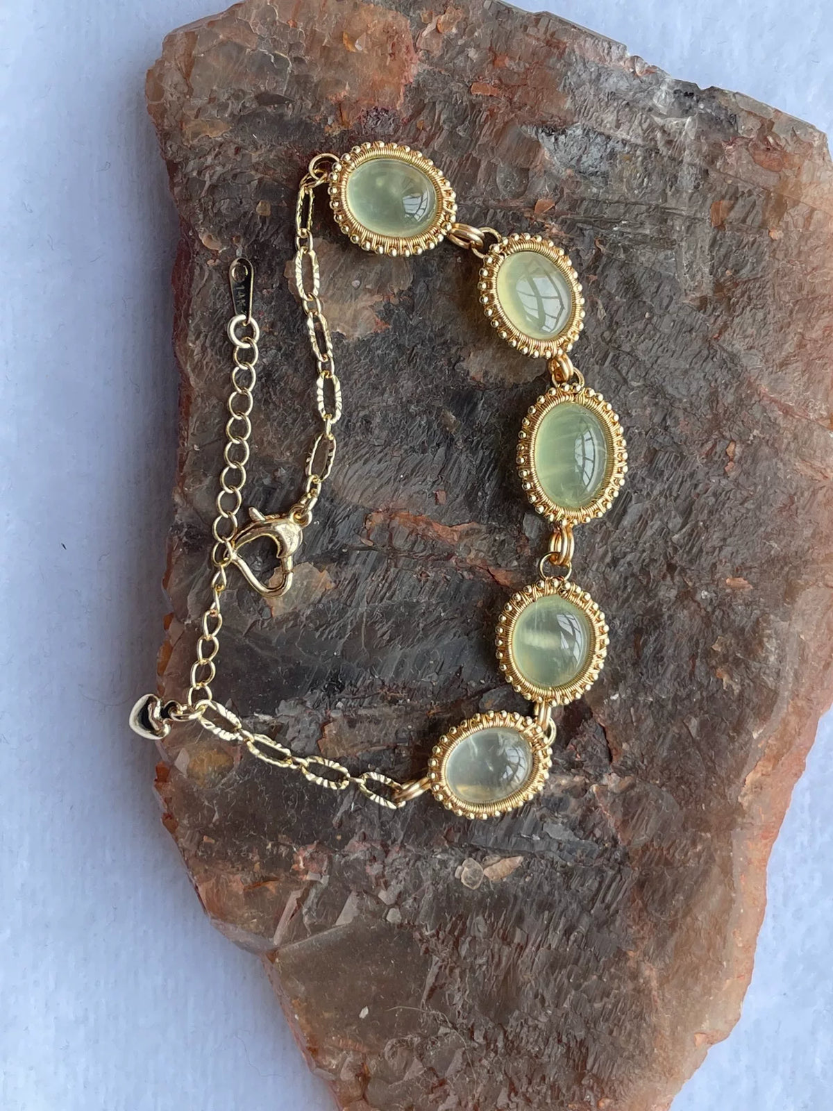 Natural Prehnite Gold Wire Bracelet