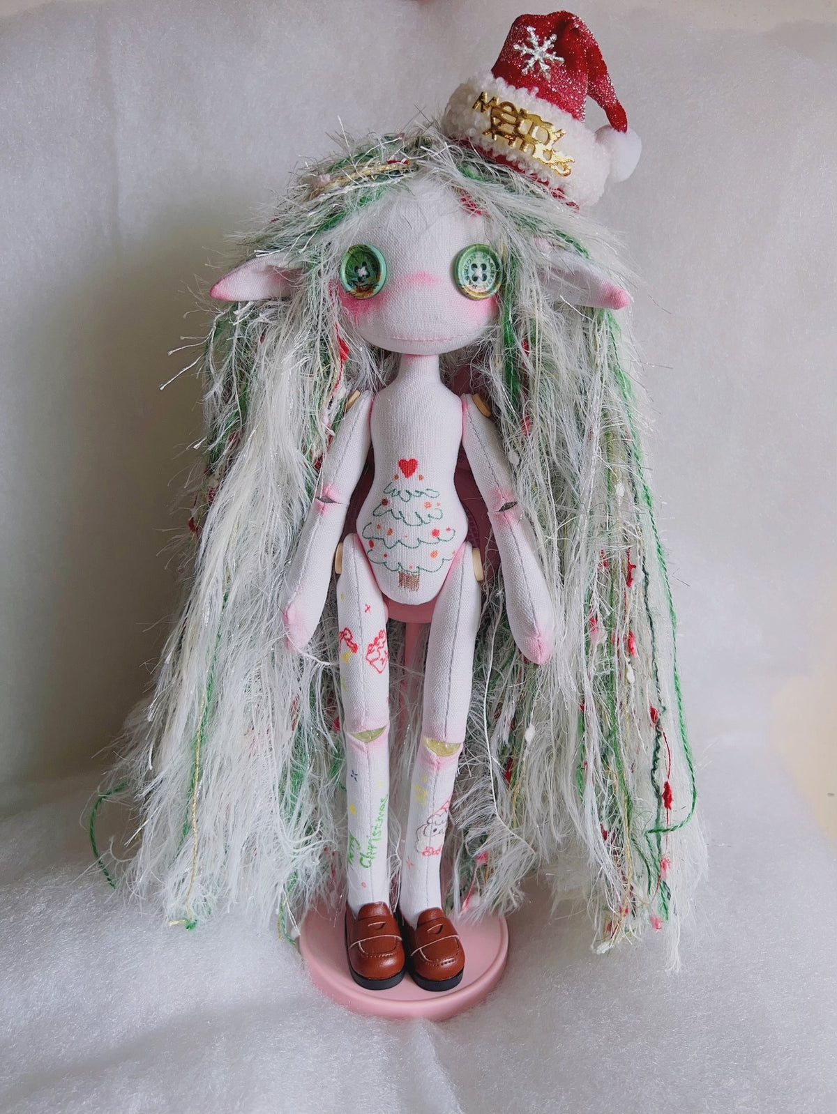 Handmade Cloth Christmas Doll with Tree Embroidery