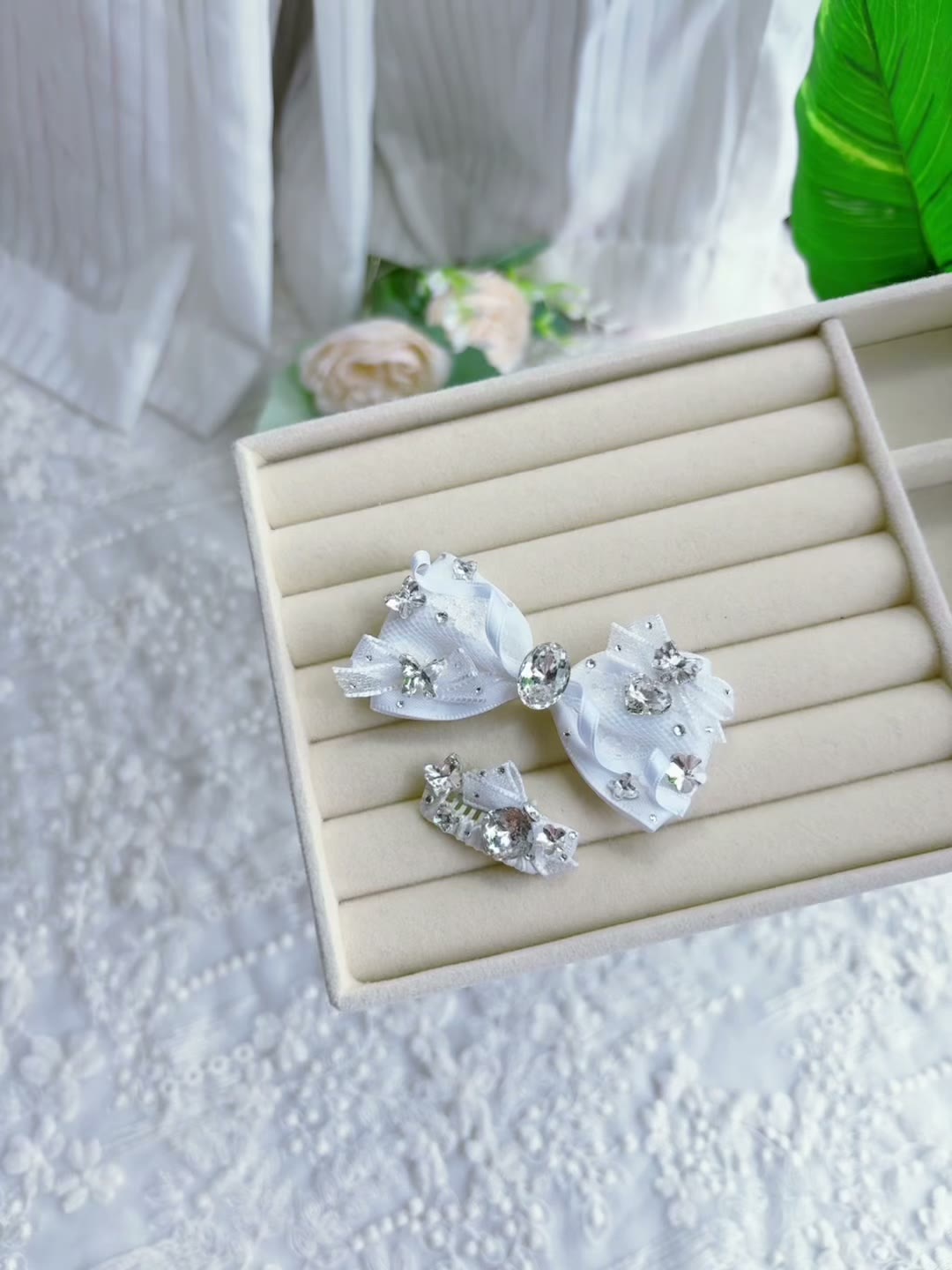 Witte bruids strik haarclip set voor huisdieren