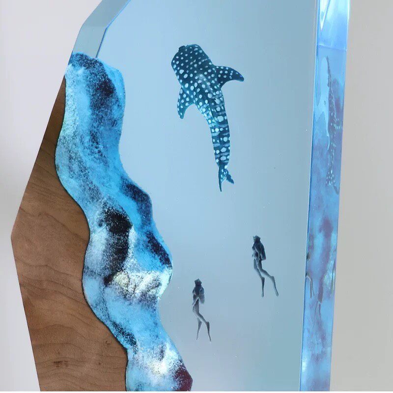 Resin Whale Shark Diver Night Light