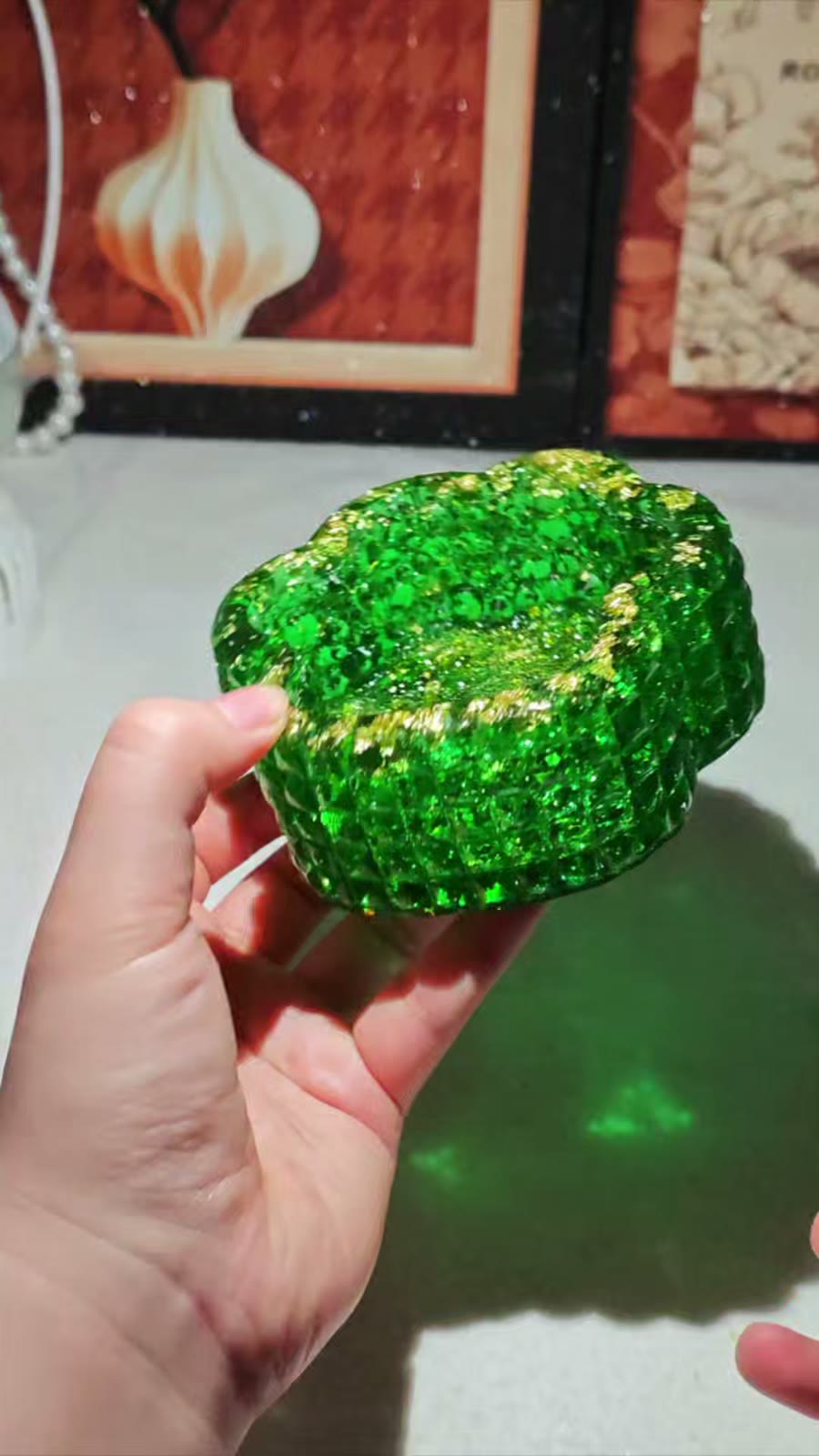 Emerald Green Cat Paw Diamond Storage Box