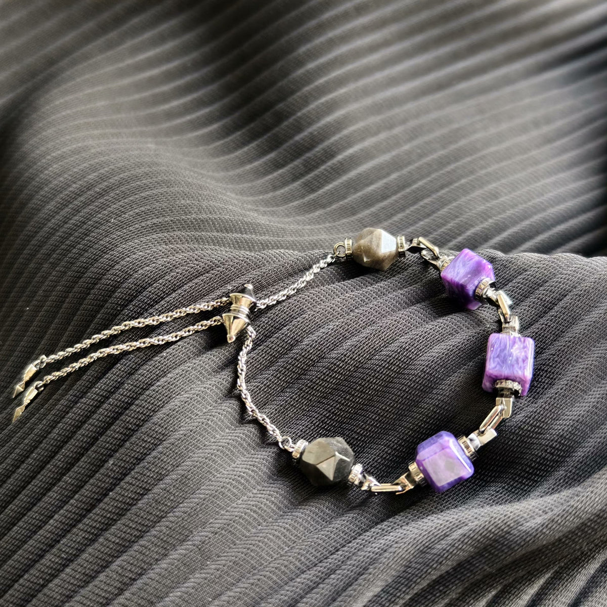 Purple Dragon Vein Agate Obsidian Bracelet