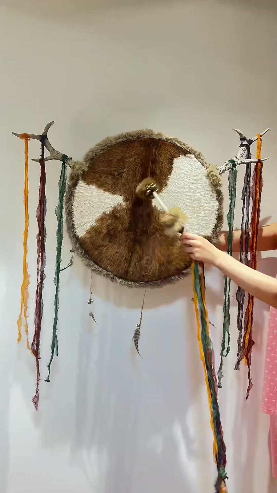 手作りシャーマニック 鹿角ファー ドラム 50cm