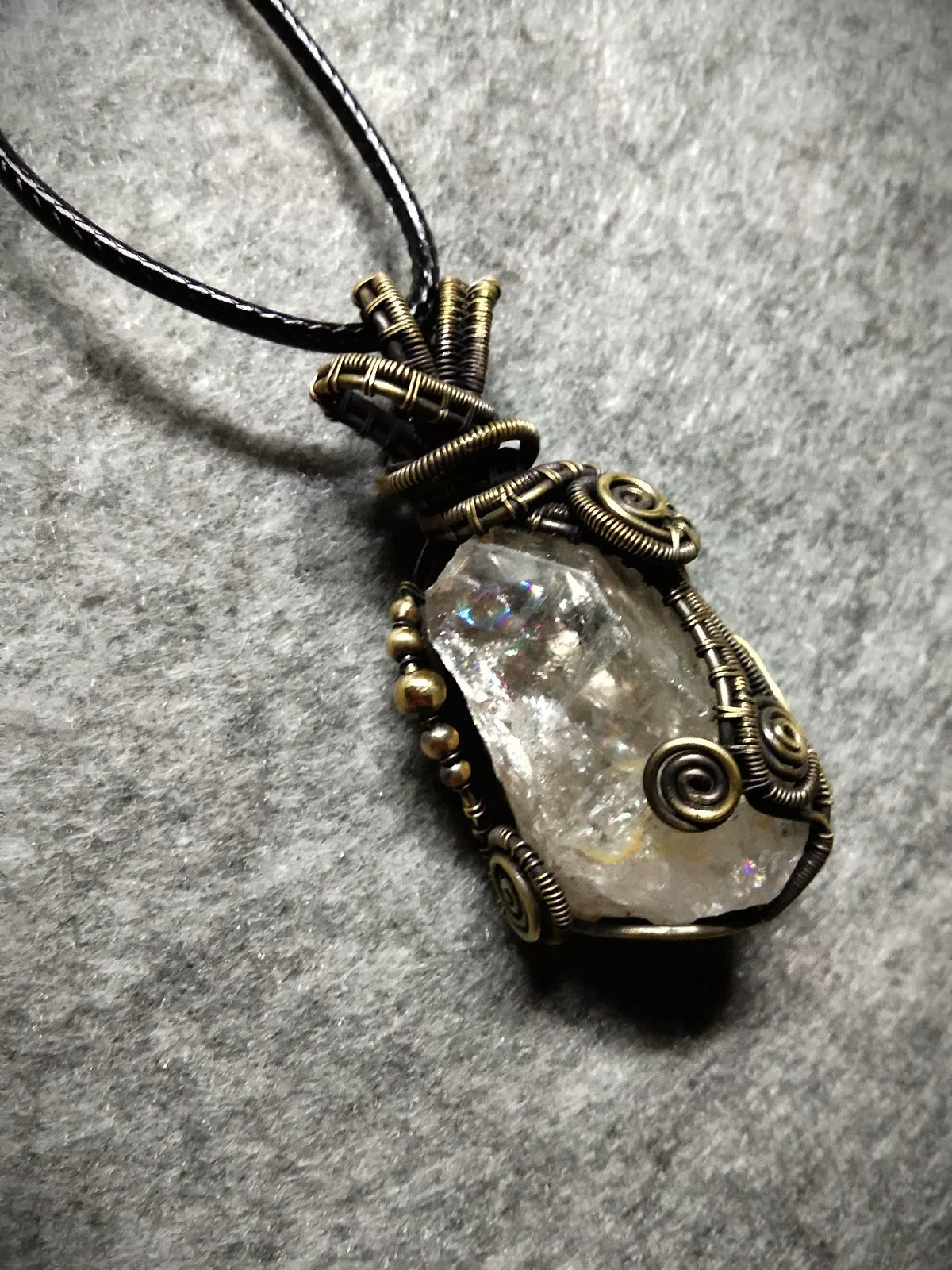 Spirit Quartz Crystal Pendant with Brass Wire Wrap