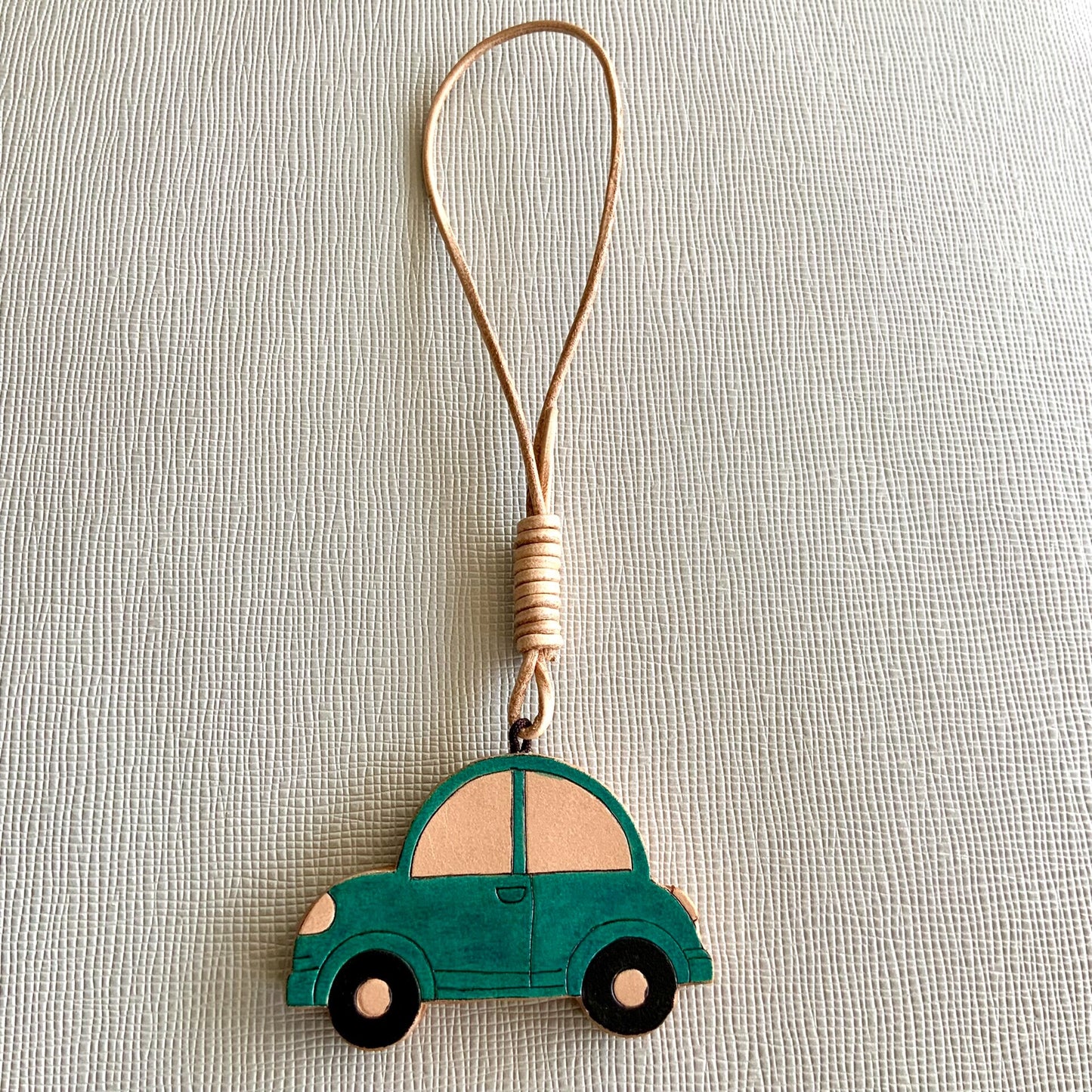 Handcrafted Leather Car and Leaf Charm Set
