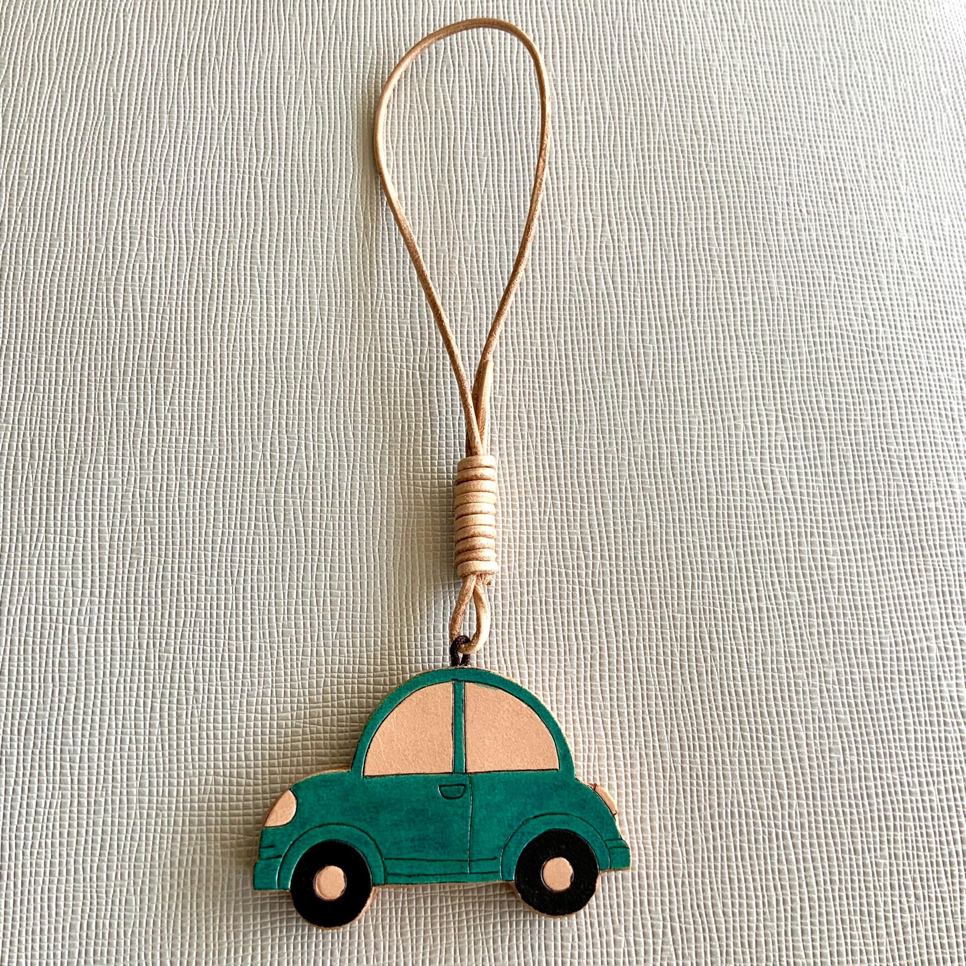 Handcrafted Leather Car and Leaf Charm Set