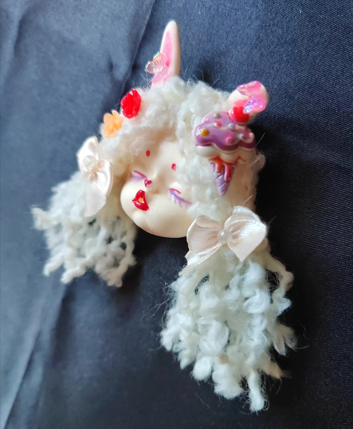 Clay Doll Head Brooch with Lolita Style