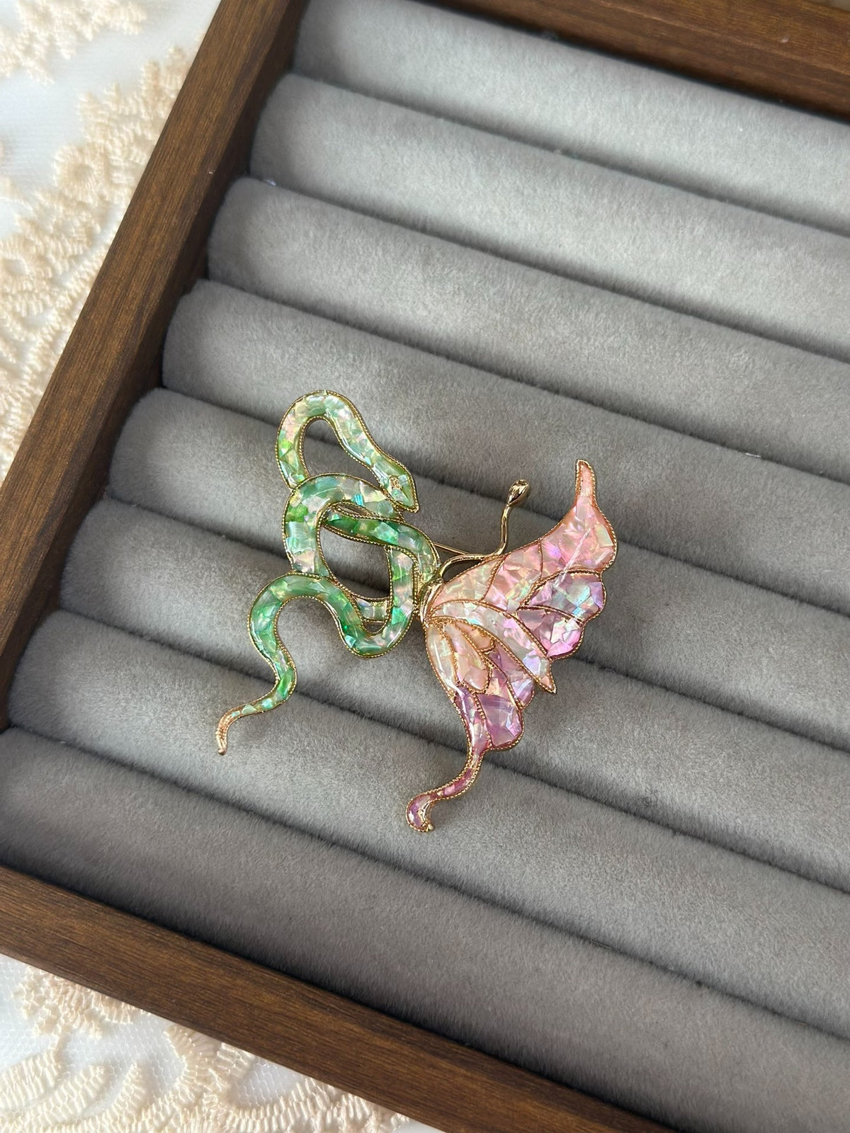 Mother-of-Pearl Snake Butterfly Brooch