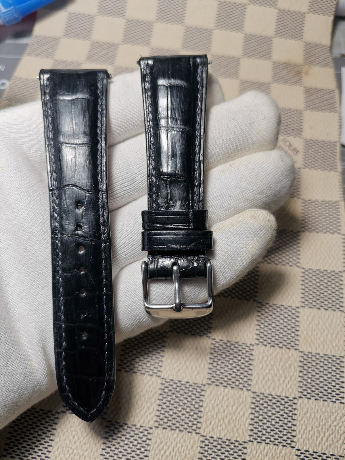 Handcrafted Black Alligator Watch Strap 22mm