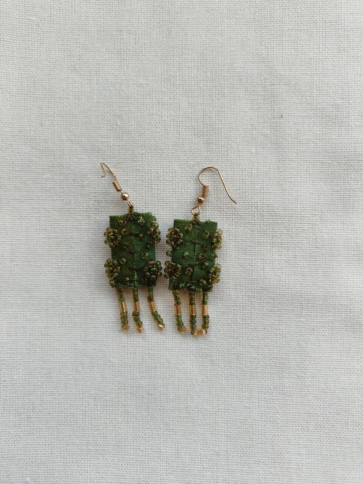 Handmade Green Beaded Tassel Earrings