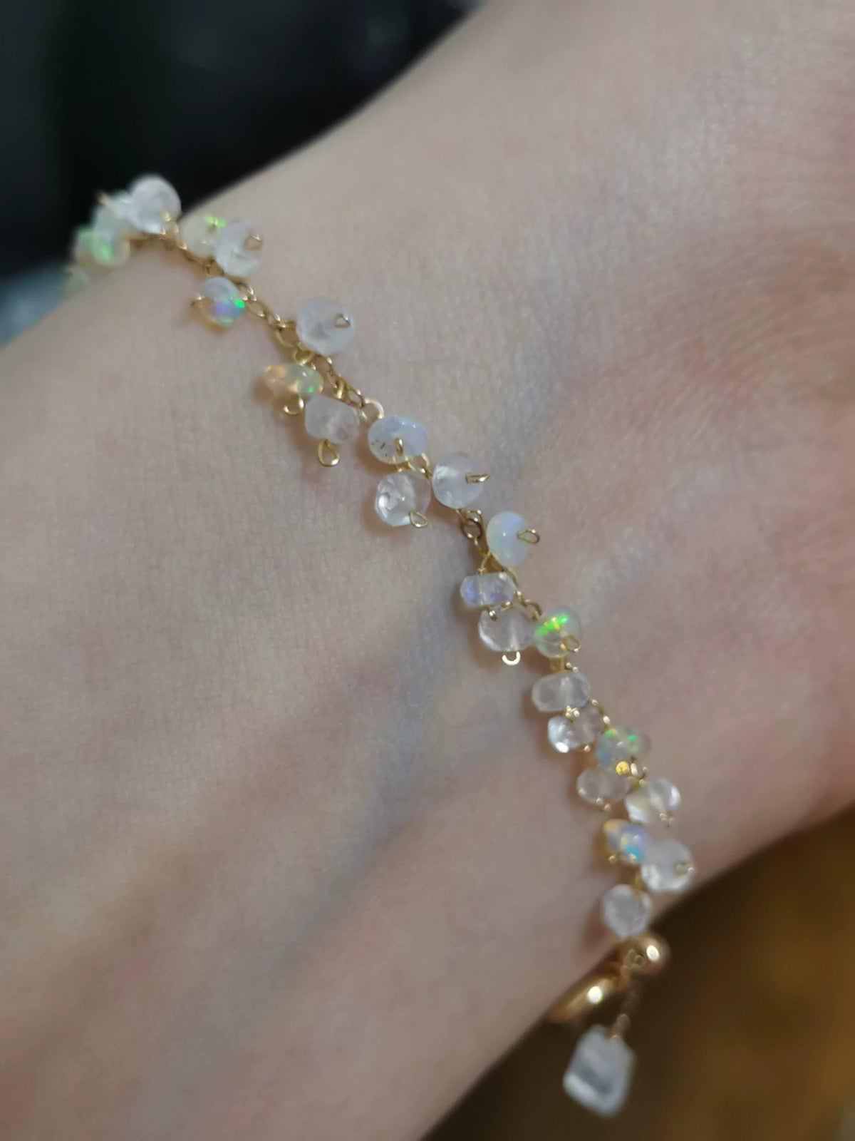 Natural Opal Moonstone Adjustable Charm Bracelet