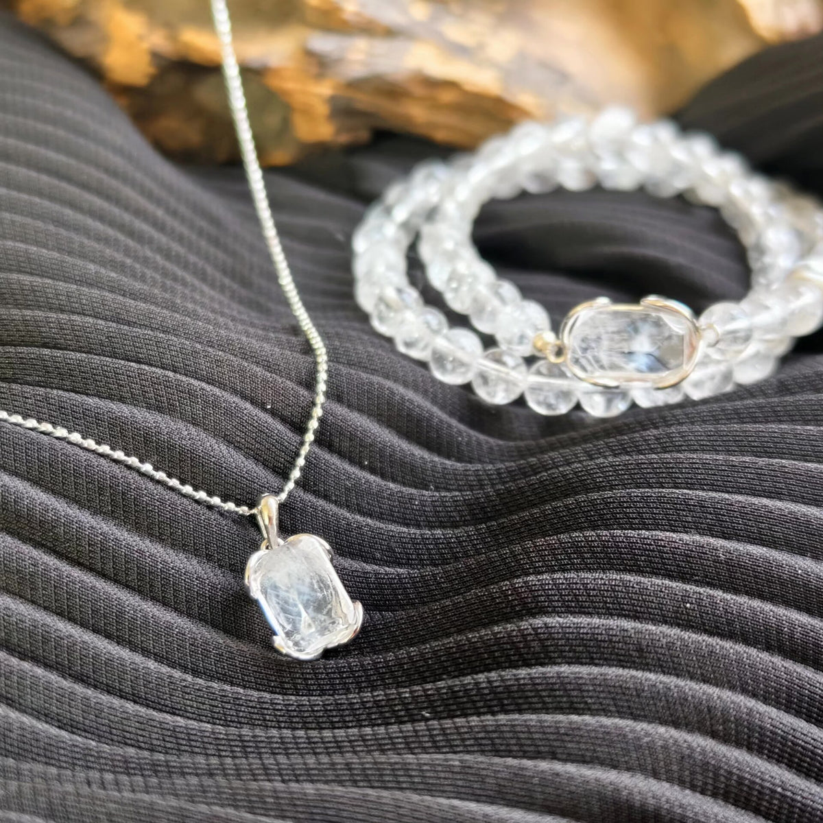 Blue Needle Silber Anhänger Halskette und Armband Set