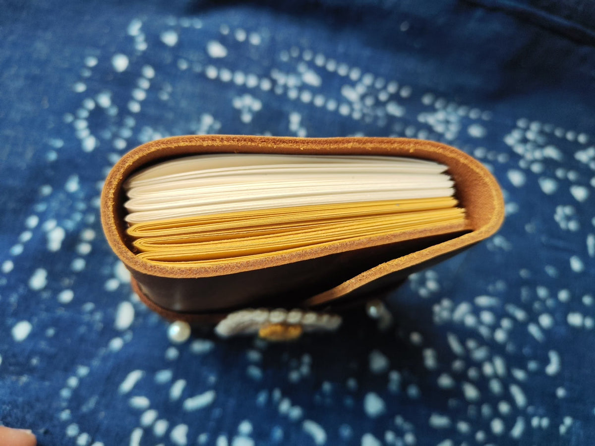Genuine Leather Journal with Crochet Flower Cover