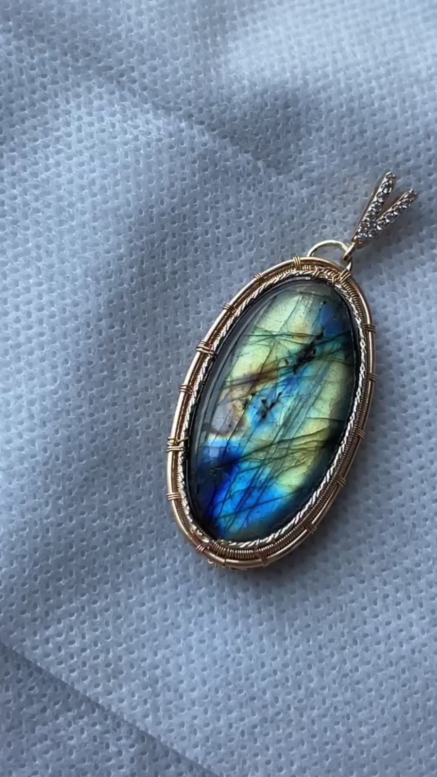 Natural Labradorite Minimalist Wire Wrapped Pendant