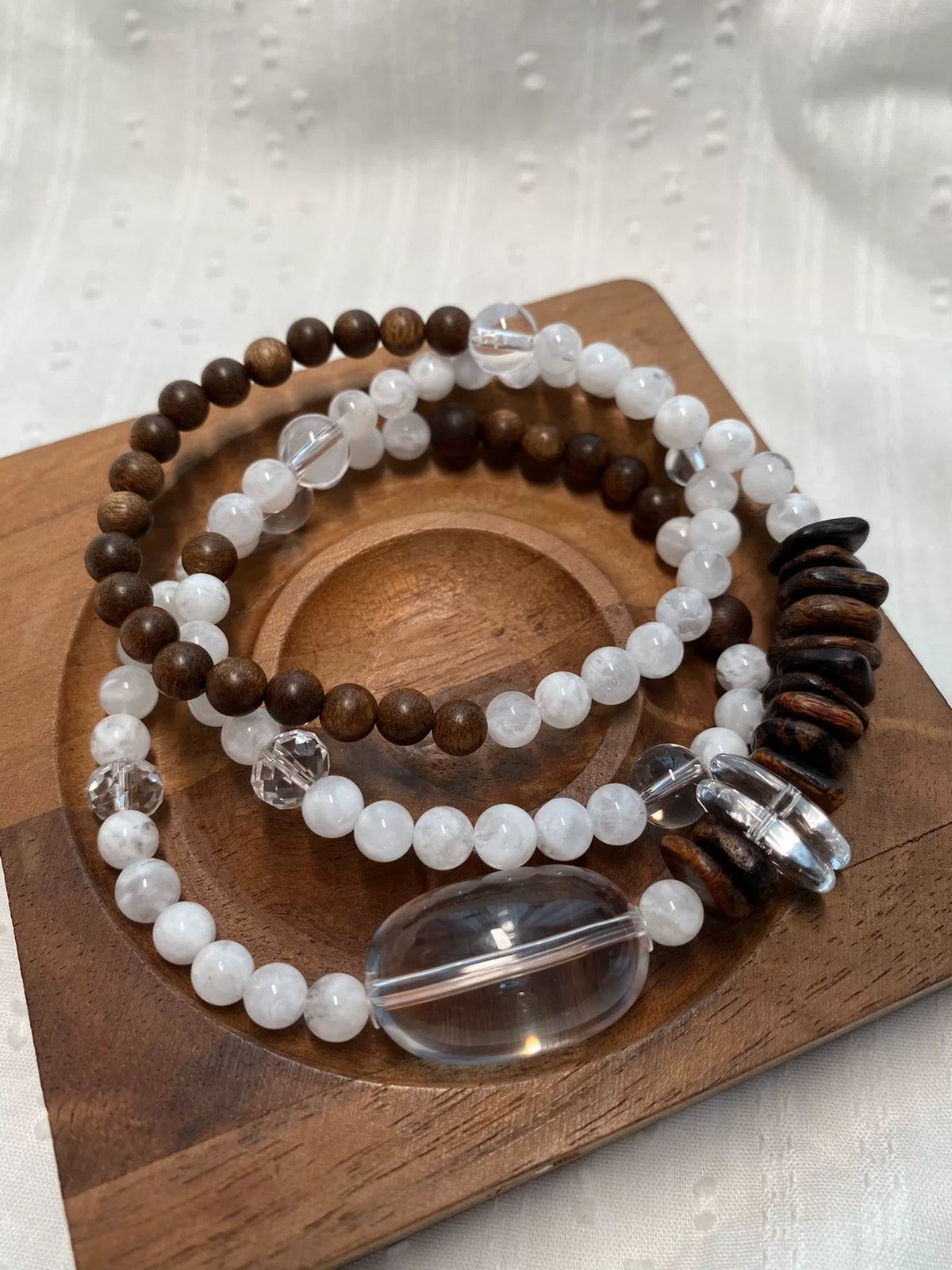 Snowflake Ghost Wit Kwarts Agarakhoud armband met drie lussen