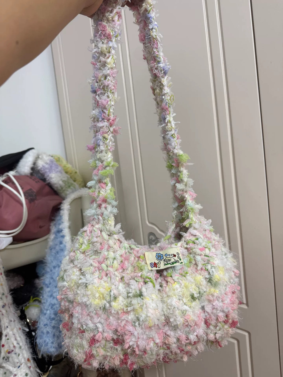 パステルコンフェッティ毛糸 ハンドメイド ショルダーバッグ