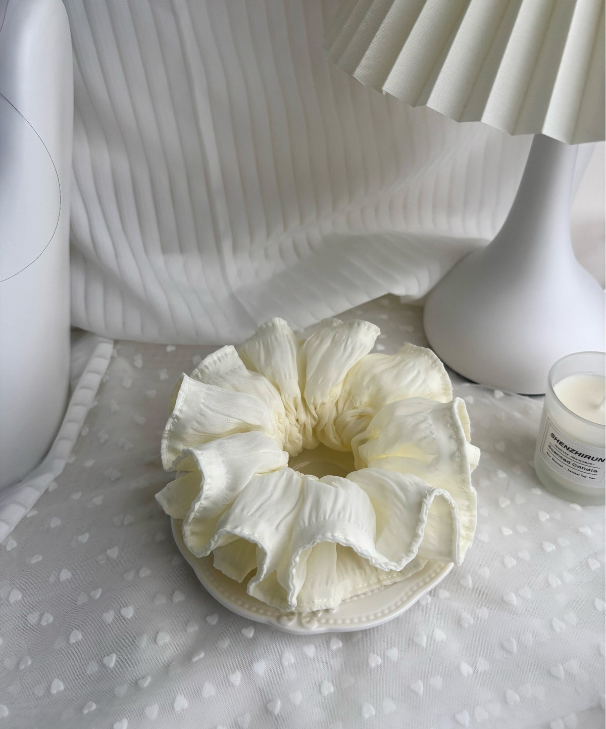Cream Scrunchie with Ruffled Trim