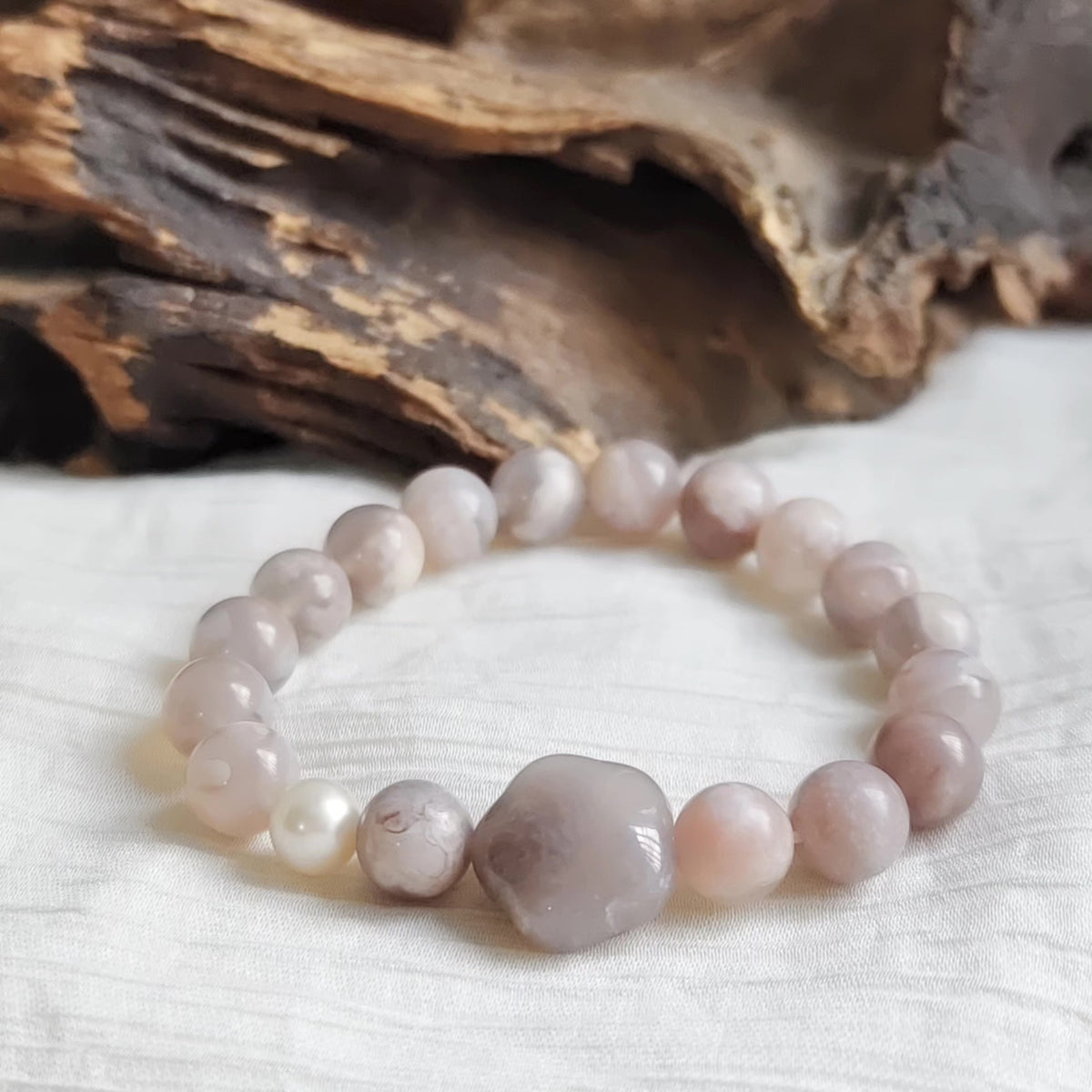Cherry Blossom Agate Pearl Beaded Bracelet