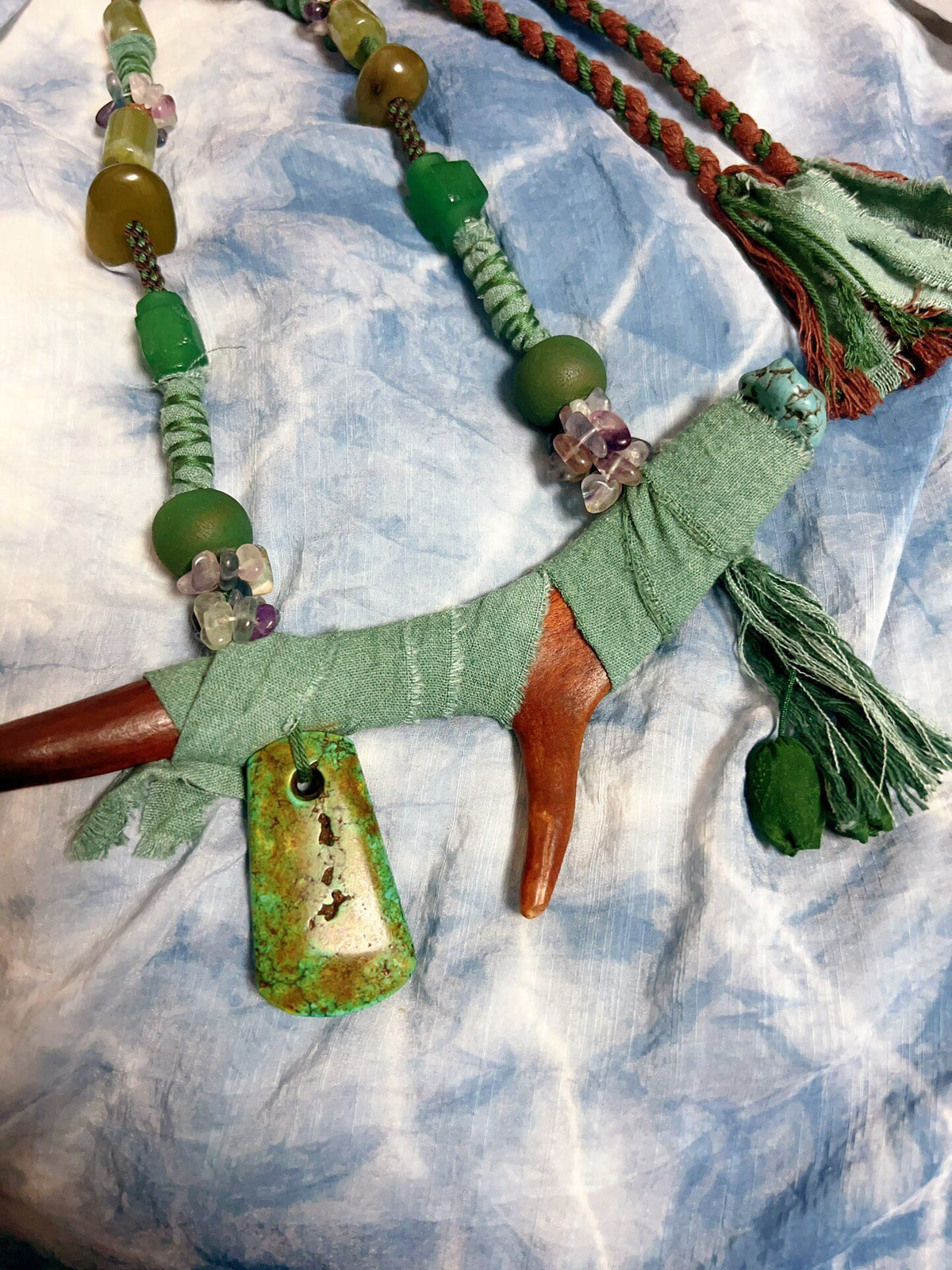 Handcrafted Reindeer Antler Turquoise Fluorite Necklace