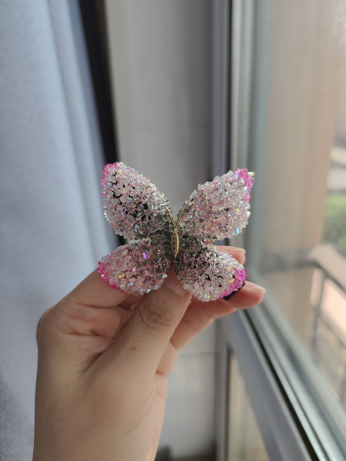 Iridescent Beaded Butterfly Hair Clip
