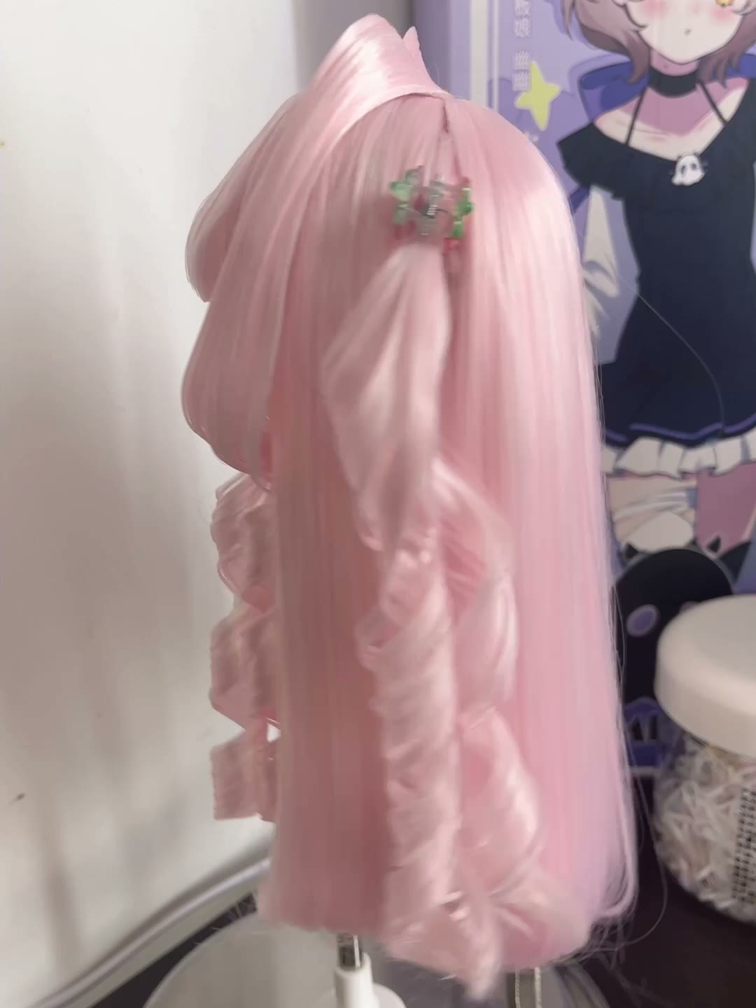 Doll Wig Pastel Pink Twin Tails