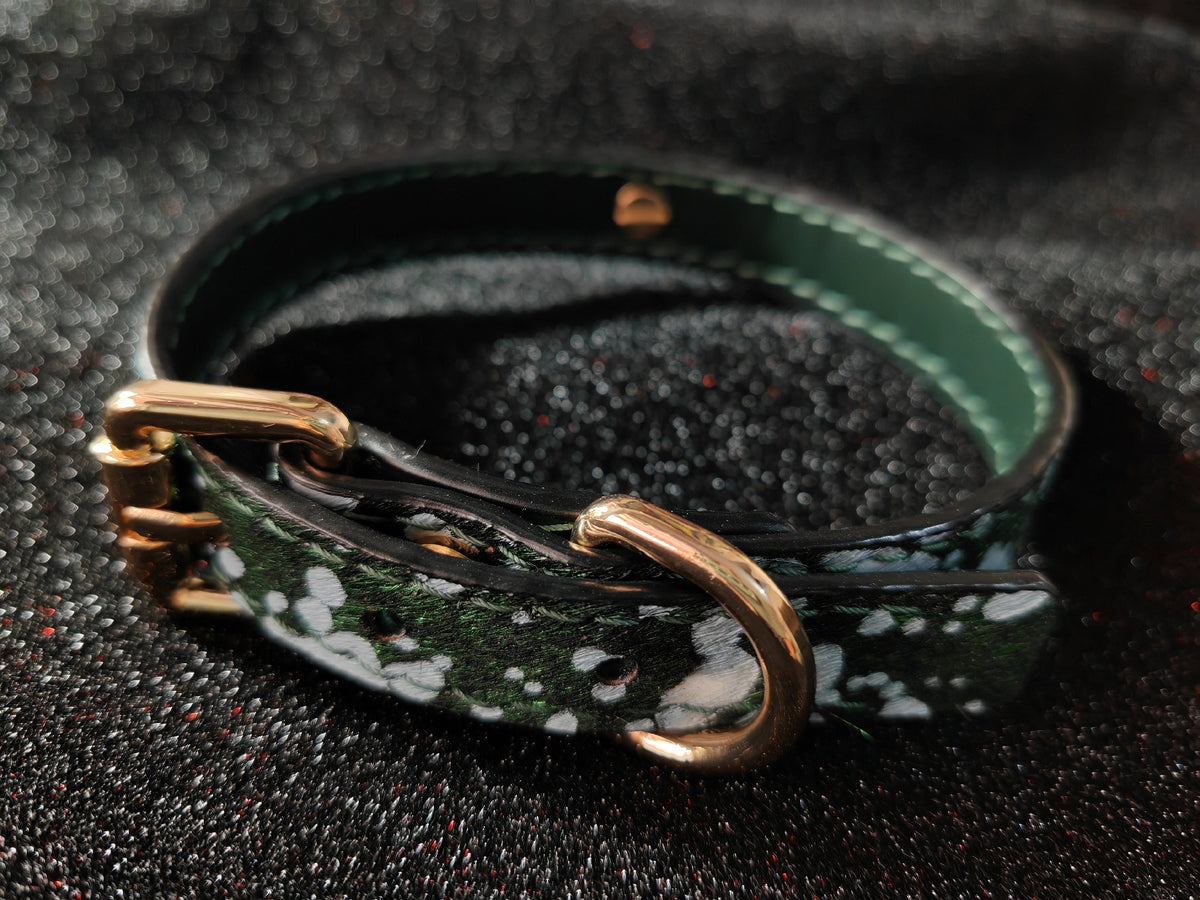 Green Spotted Pony Hair Pet Collar